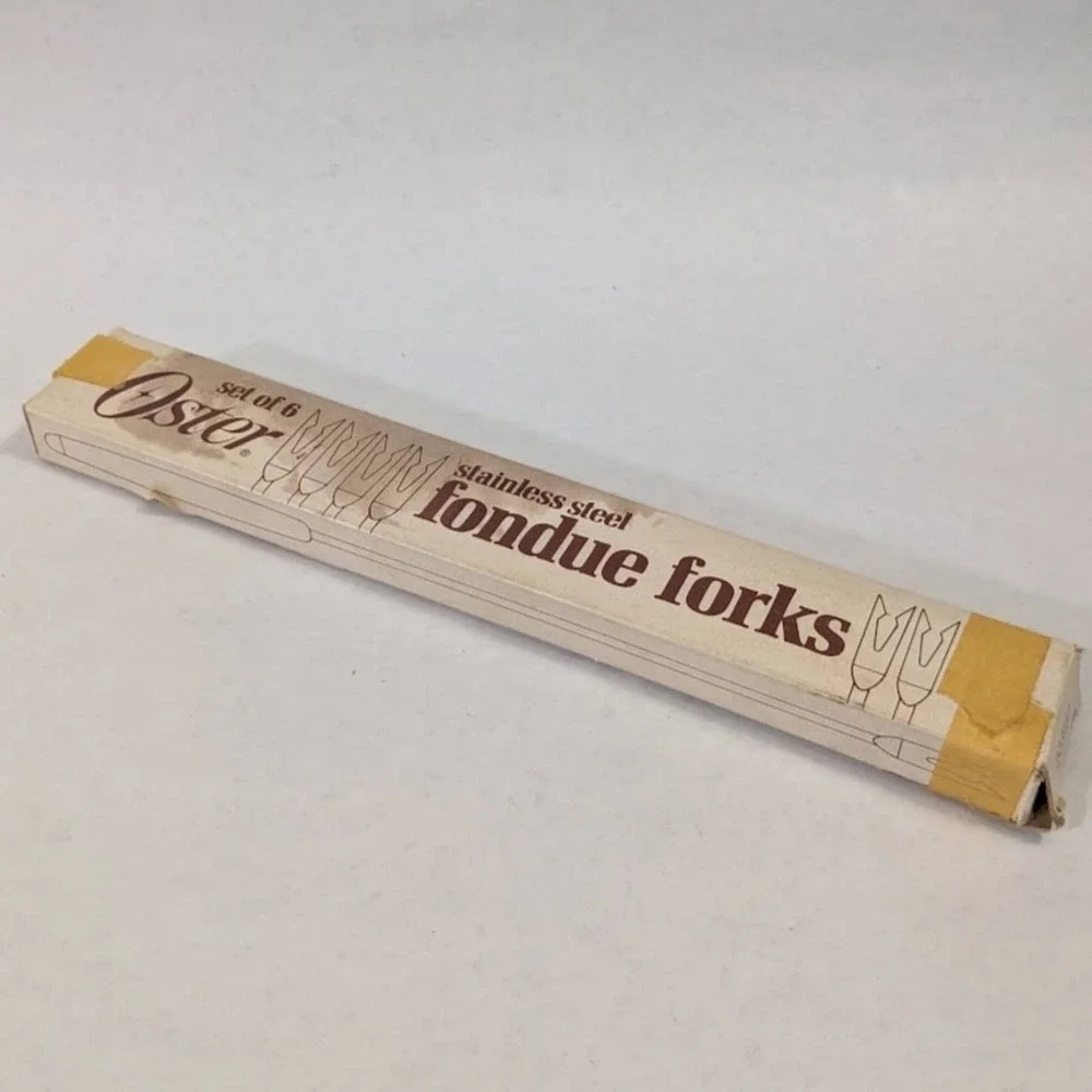 Oster Stainless Steel Fondue Forks Set of 6 Wood Handles MCM 203187 Vintage